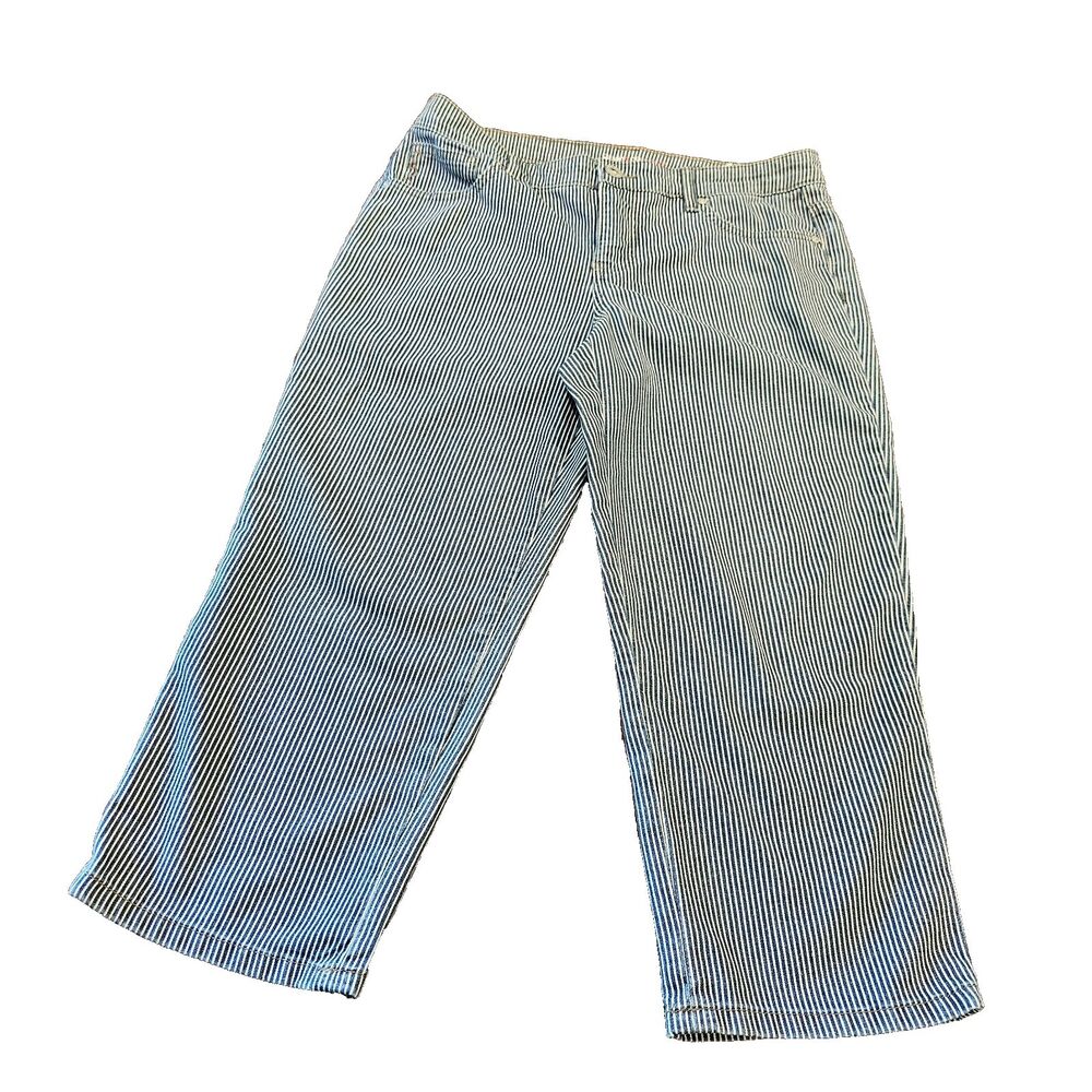 Style&Co Women's Size 6P Denim Capri Railroad Striped blue white workwear office